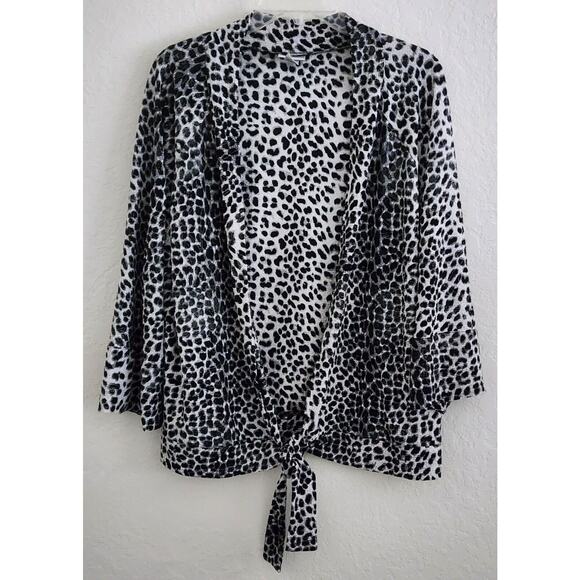 Top/Blouse-Chico's-Black White Leopard-Silver Threads-No Closure-Bottom Tie-3/LG - Picture 5 of 16